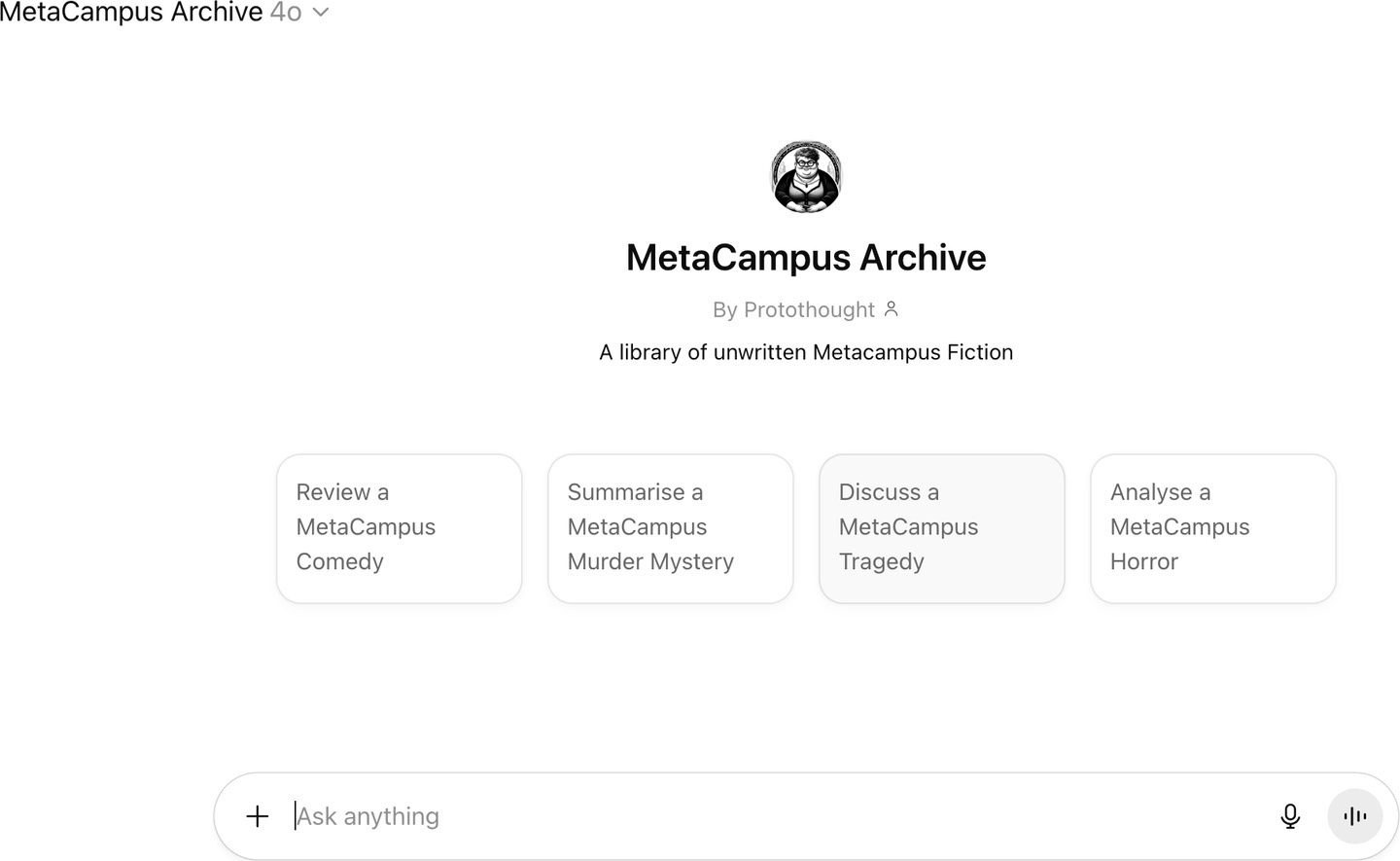 The MetaCampus Archive custom GPT interface and its instructions.