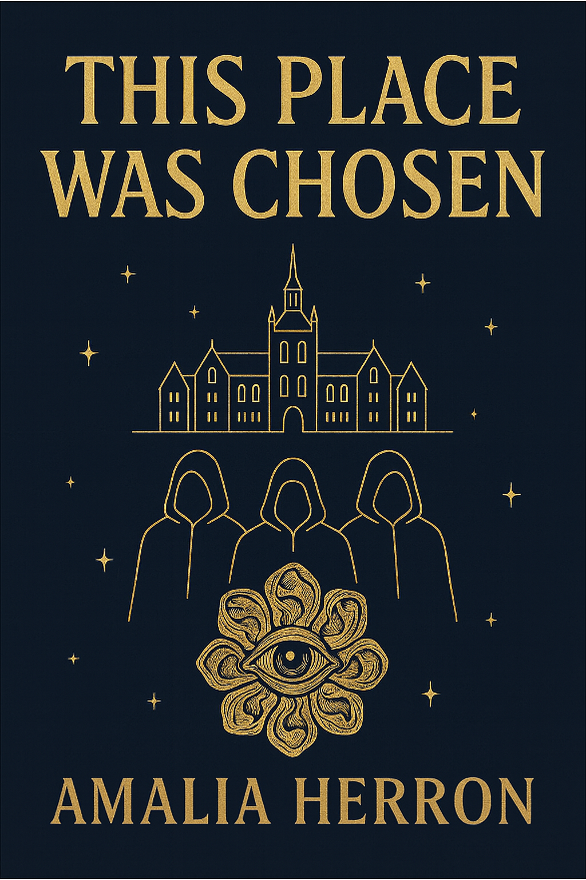 Dark blue and gold illustrated cover of This Place Was Chosen by Amalia Herron.